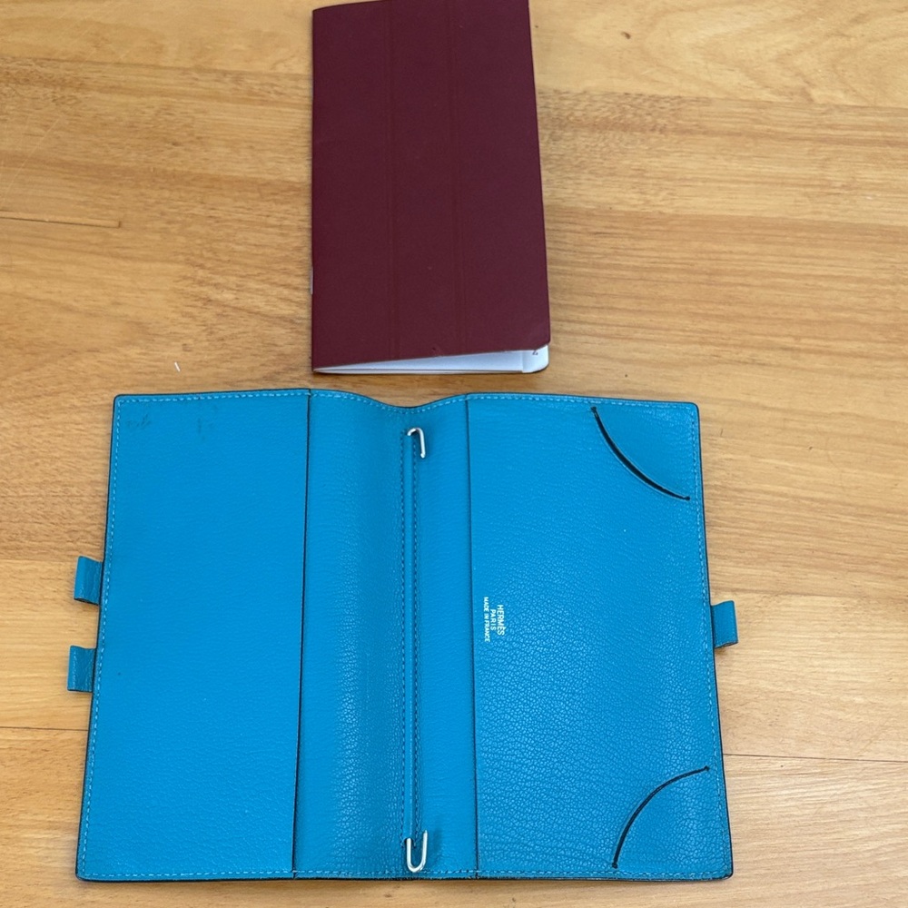 Hermès Chevre Mysore Leather Vision Agenda Cover Teal with Address Book VGUC - Picture 4 of 16